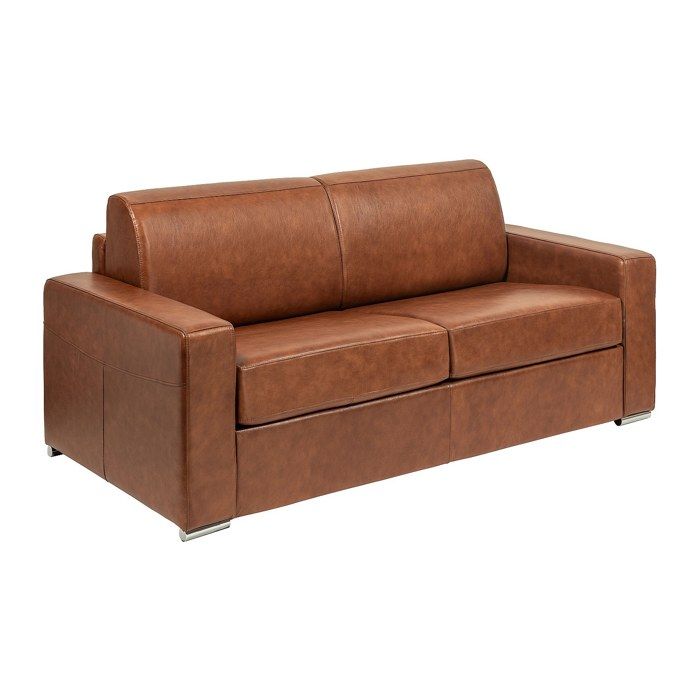 Canapé 4 places convertible express en cuir de buffle vintage caramel - Couchage 160 cm - Matelas 14 cm CALITO