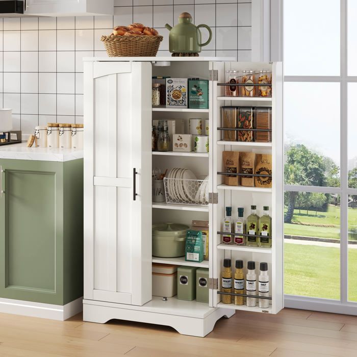 Merax Armoire de Cuisine avec Éclairage LED 2 Portes & Étagères Réglables – Meuble de Rangement Alimentaire 120×60×40 cm Blanc Merax Armoire de Cuisine avec Éclairage LED 2 Portes & Étagères Réglables – Meuble de Rangement Alimentaire 120×60×40 cm Blanc