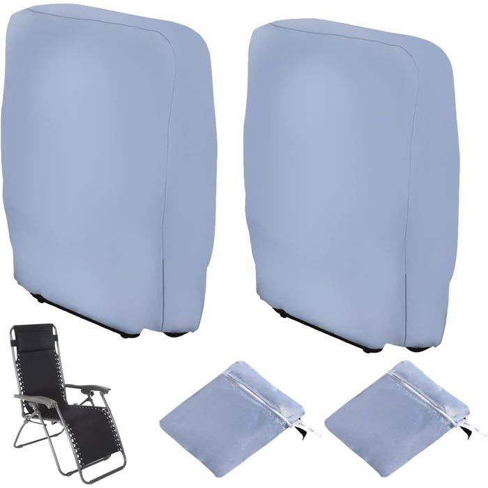 2pcs Housse de Protection pour Chaise Longue Pliante Coupe-Vent Anti-UV Imperméable Housses avec Sac de Transport (Gris)