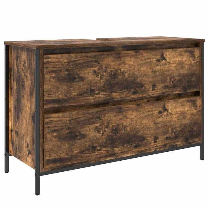 Meuble vasque salle de bain - GKO - Chêne fumé - 90x345x60 cm - Bois dingénierie - Tiroir coulissant