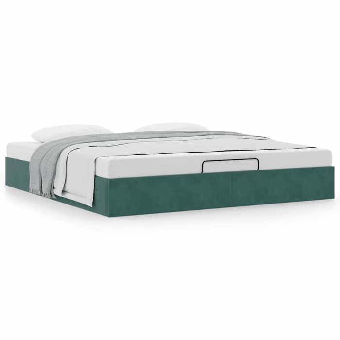 Structure de lit ottoman - UU - Velours - Vert foncé - 160x200 cm - Rangement sous le lit