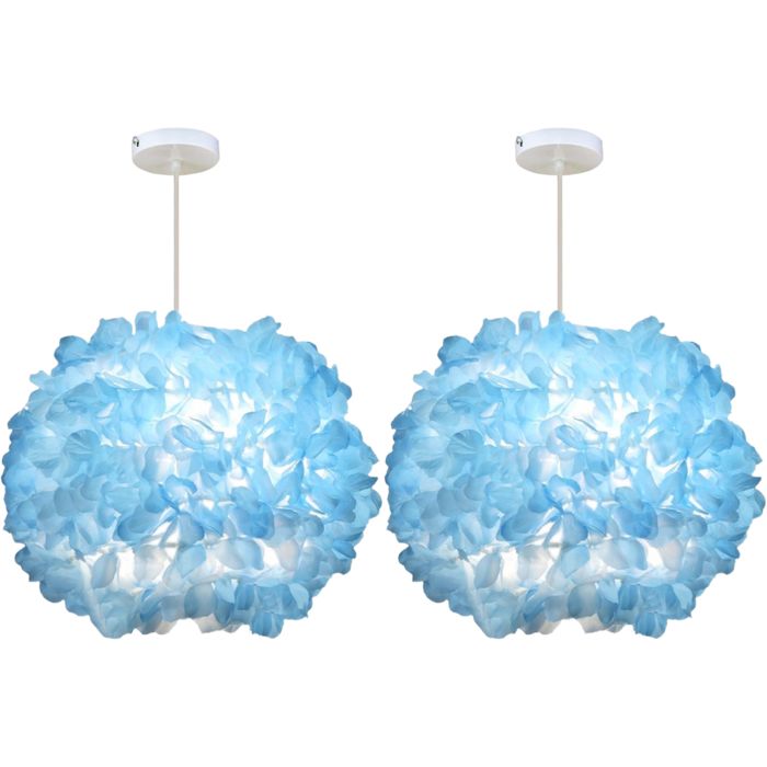 WOTTES Lot de 2 Lustres Suspensions Ø30cm Plafonnier Lustre à Fleurs en Tissu Bleu E27 Éclairage Plafond Moderne Luminaire Salon