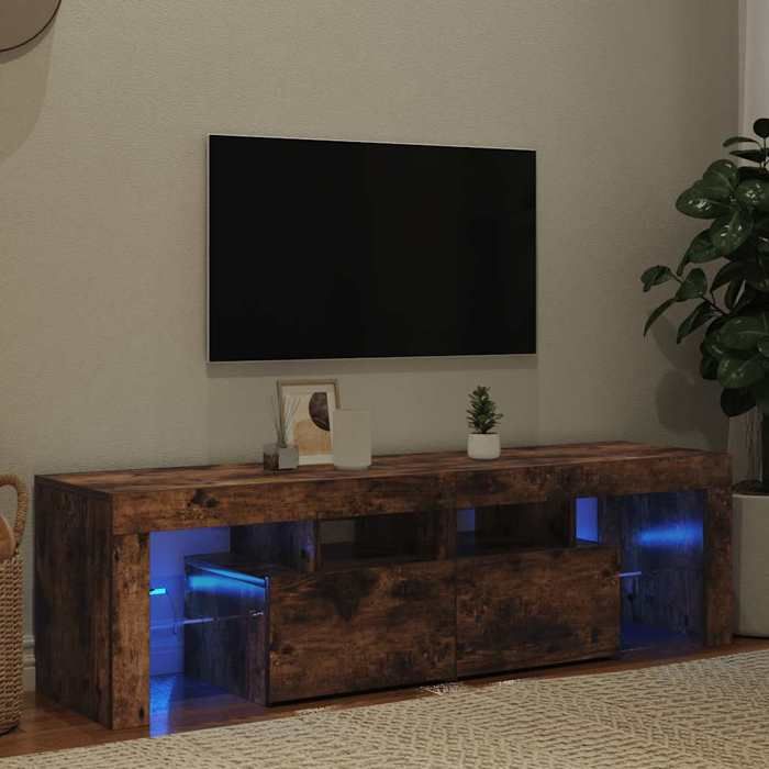 SALE Janvier MODERNE Table TV - MGH - Buffet TV - MEUBLE HIFI - avec lumières LED - Chêne fumé 140x365x40 cm TT5425