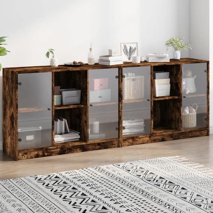 NEW 2026 Bibliothèque Classique Armoire de rangement pour salon avec portes chêne fumé 204x37x75 cm L4218
