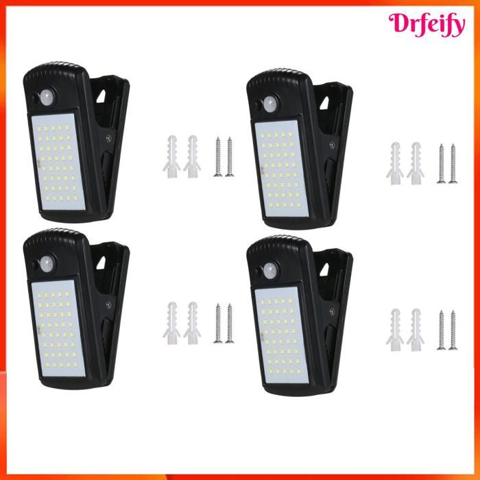 Lampe solaire à clip 40 LED 600 lm IP65 avec détecteur de mouvement – Lot de 4 (noir)
