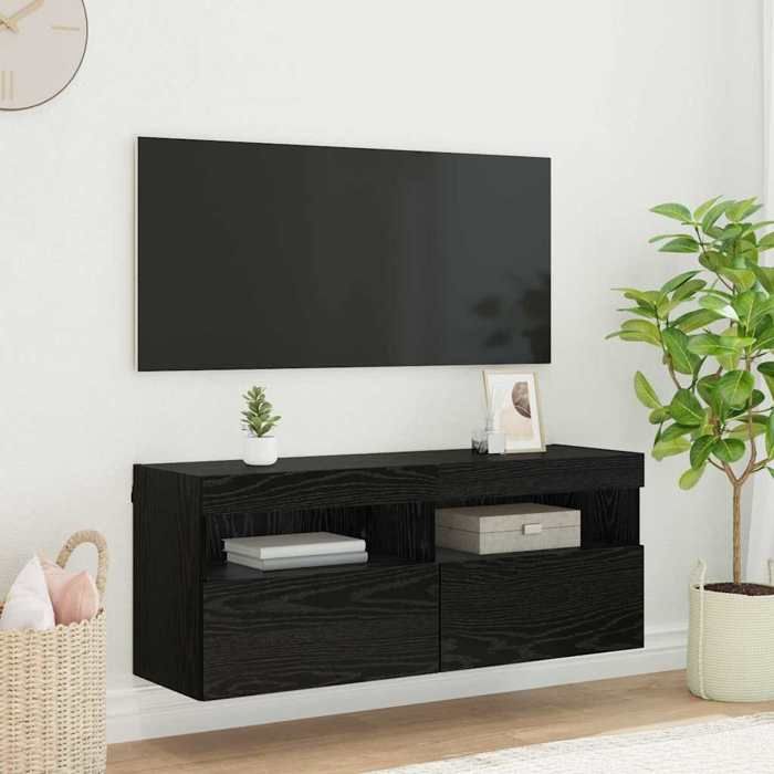 Meuble TV mural - ZENCORE - Support téléviseur/hifi/ARMOIRE flottante Chêne noir 100x30x40cm Bois dingénierie M Meuble TV mural - ZENCORE - Support téléviseur/hifi/ARMOIRE flottante Chêne noir 100x30x40cm Bois dingénierie M