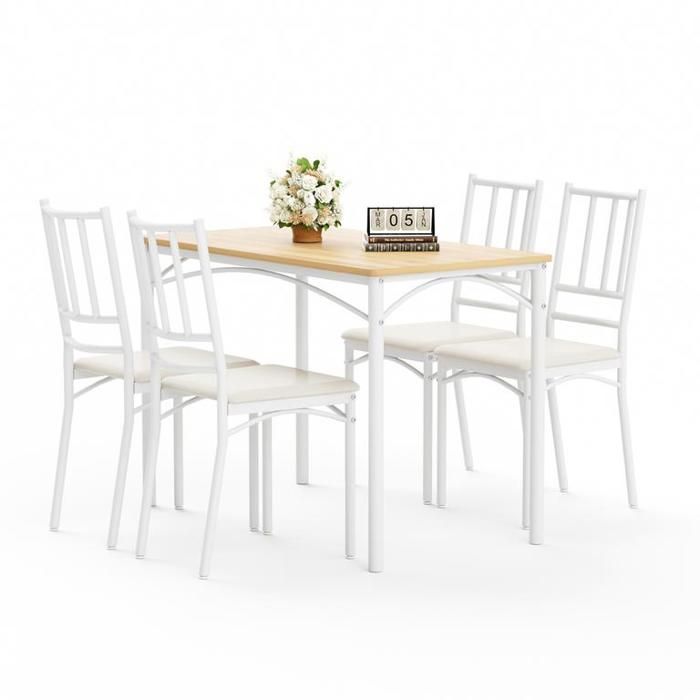Ensemble de table à manger 110× 60×76.5 cm table de bar avec 4 chaises de salle à manger Couleur naturelle et blanche