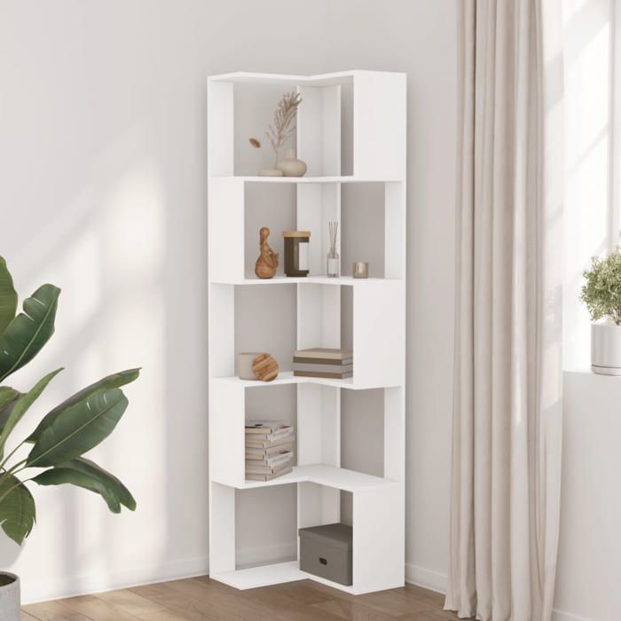 Bibliothèque dangle 1 pièce étagère de rangement Multifonctionnelle à 5 niveaux blanc bois dingénierie - (50x50x179 cm) o3xE13