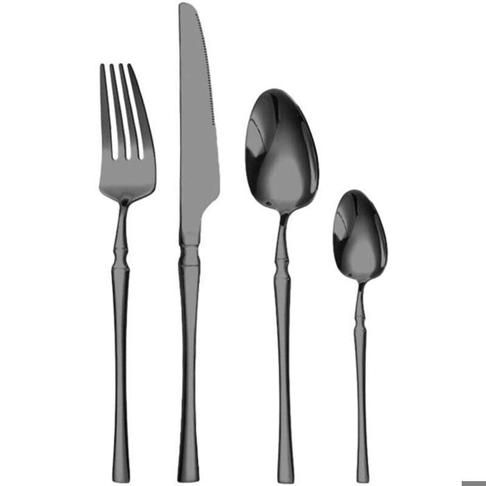 Ensemble de couverts - PZCC - Ulisem - 24 pièces (6 pers) - Acier inoxydable poli miroir - Noir lave-vaisselle