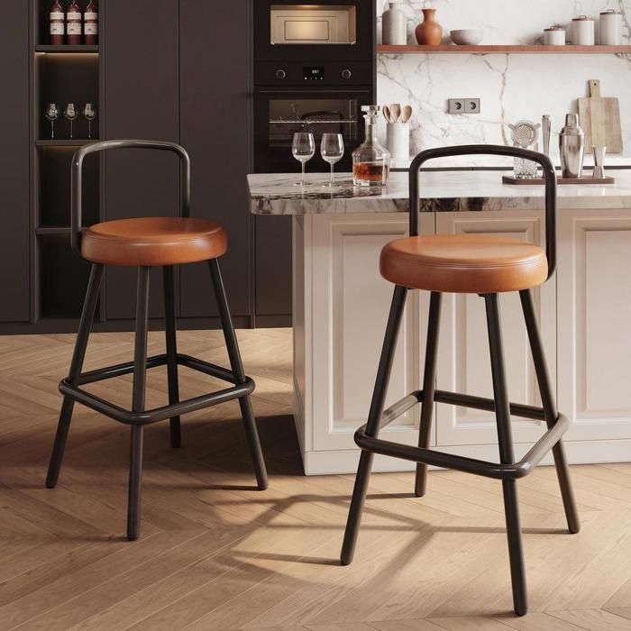 Tabouret de bar - KOMHTOM - Modèle moderne - Dossier ergonomique - Assise PU imperméable - Piétement métal (lot de 2) Tabouret de bar - KOMHTOM - Modèle moderne - Dossier ergonomique - Assise PU imperméable - Piétement métal (lot de 2)
