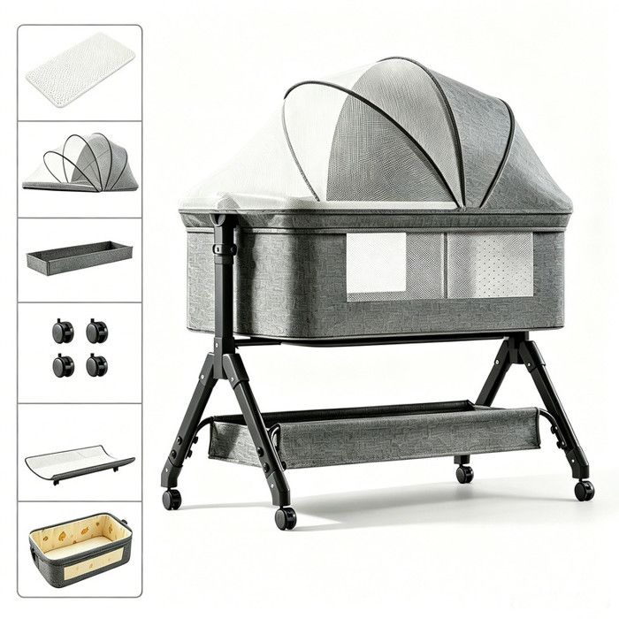 Lit bébé Magic ZC Cododo évolutif 0‑24M 3 modes table à langer matelas confortable protection colonne jusquà 20kggris