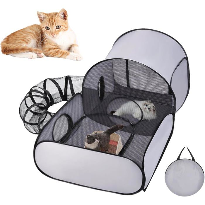 Aire de jeux pour chat (1 pièce) - 100×70×50 cm - Portable - Tente pliable avec tunnel - Convient aux chatons - Aire de jeux interac