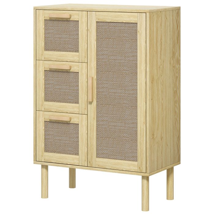 LIA Armoire bohème rotin 55x30x82cm 3 tiroirs + 3 étagères compact