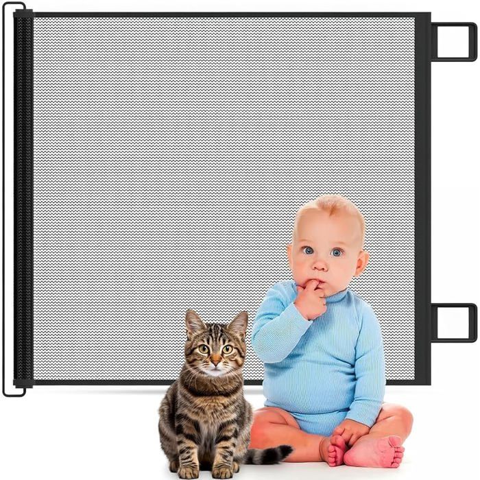 Barrière de Sécurité sans Perçage Extensible 110cm avec Maille Renforcée Haute Résistance Instaltion Flexible pour 110 cm Noir