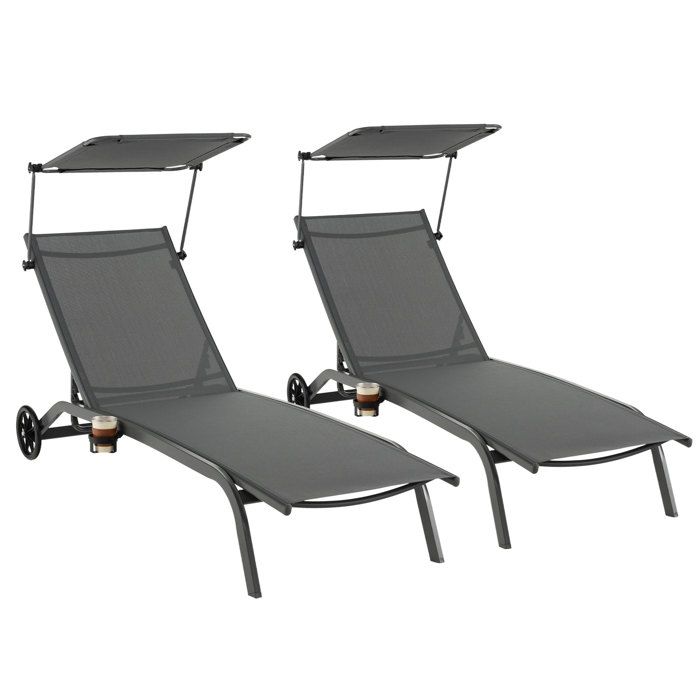COSTWAY Lot de 2 Chaise Longue de Jardin Inclinable Pliable avec 6 Dossier Réglable Auvent Rotatif 2 Roulettes 150 kg Gris