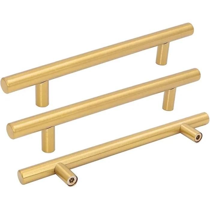 Poignée de meuble dorée brossée 128 mm acier inoxydable pour tiroir et placard vis incluses