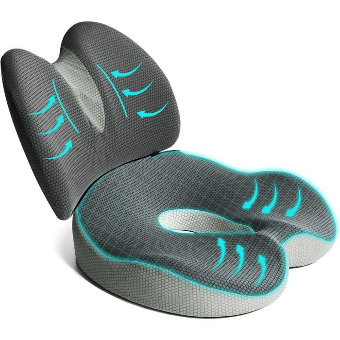 2 En 1 Coussin Chaise Coussin Lombaire Soutien Lombaire Ergonomique En Mousse À Mémoire Forme Pour Chaise De Bureau Voiture [AT60]