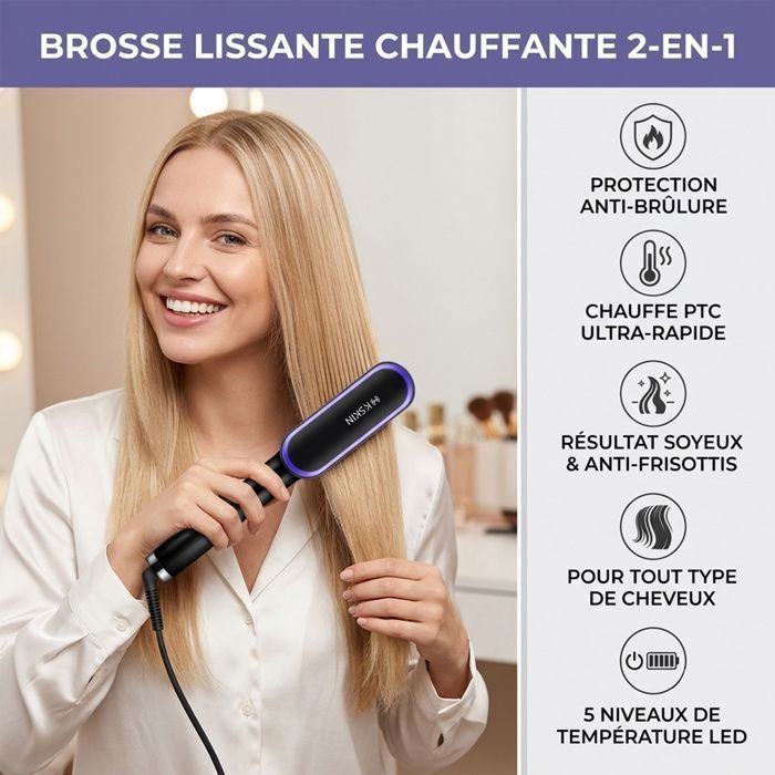 Lisseur professionnel 2 en 1 CE/RoHS – Chauffe rapide 3D parfait pour cheveux épais et volumineux usage universel