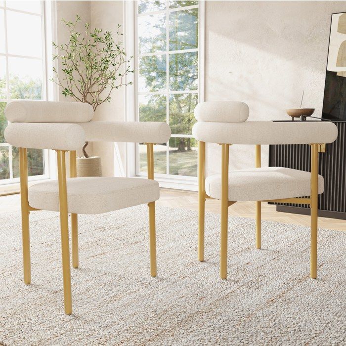 Lot de 2 chaises de salle à manger - avec dossier ergonomique et assise rembourrée - en tissu et métal - beige