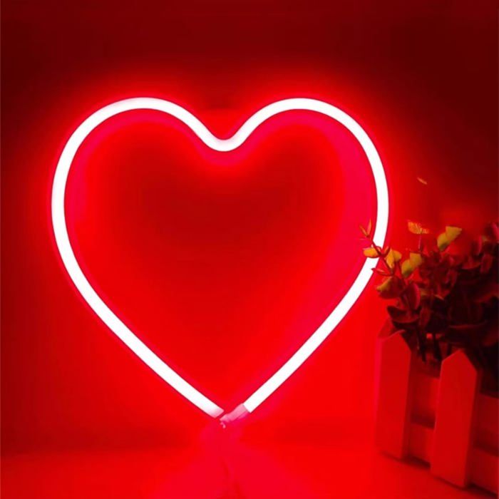 Lampe néon cœur  - Forme de cœur - Couleur rouge - Dimensions 198x223 cm - Alimentation USB ou 9 piles AAA