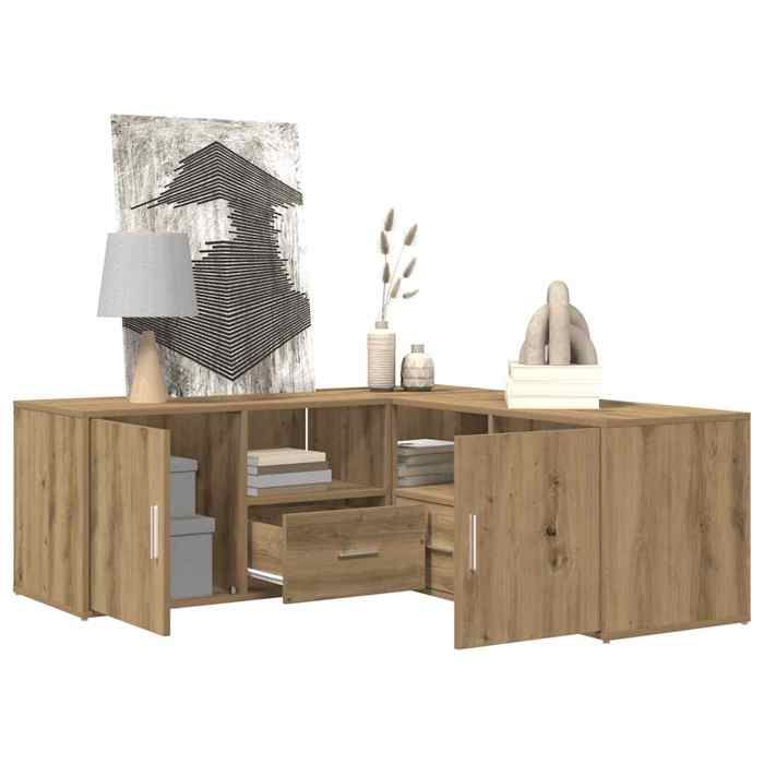 Meuble Rangement - HAOSHOP - Armoire dangle chêne artisanal 200x40x45 cm bois dingénierie&01_29280