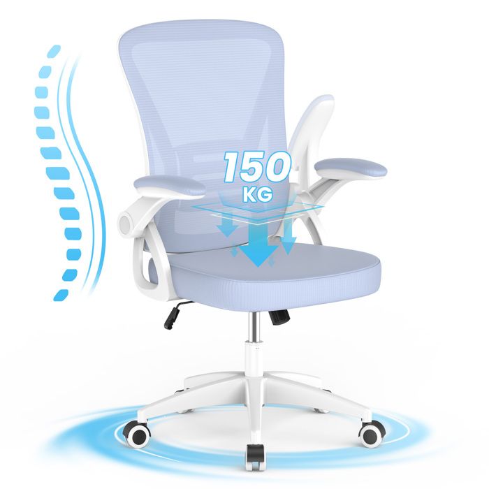 Chaise de Bureau Ergonomique en Maille Hauteur Réglable Accoudoirs Pliables à Roulettes pour Office Charge max 150kg Violet