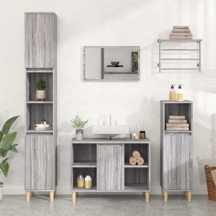 Meuble de salle de bain - MAISON EXCLUSIVE - Sonoma gris 80x33x60 cm - Bois dingénierie - 5 compartiments - Pieds eucalyptus