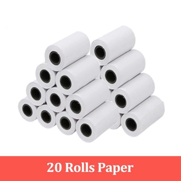 20 Rouleaux Papier Thermique Auto-Adhésif 57x25mm Pour Mini Imprimante Photo Enfant - 14 Blancs + 6 Couleurs