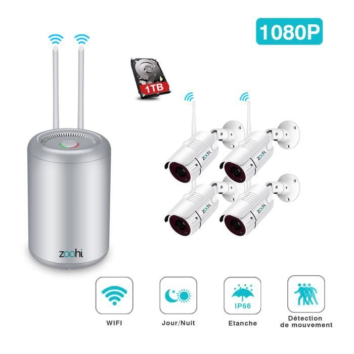 Caméra de surveillance kit sans fil extérieur 4CH NVR HD 1080P+ 4 ...