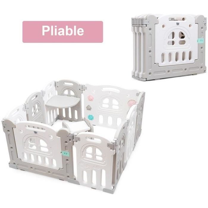 Costway Parc Bebe Pliable En Plastique 10 Elements Avec Tableau D Activites Et Chaise Porte Avec Serrure De Securite Pied Caoutchouc Cdiscount Puericulture Eveil Bebe