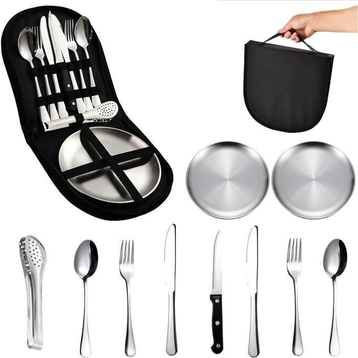 Set De Couverts De Camping Horuili 10 Pièces – Acier Inoxydable Argenté