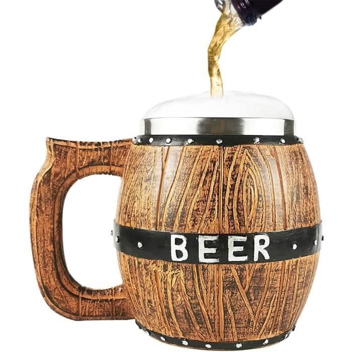 Kuuleyn Chope à Bière En Bois Naturel – Verre à Thé Grande Capacité Avec Poignée – Idéal Bar, Maison, Cadeau