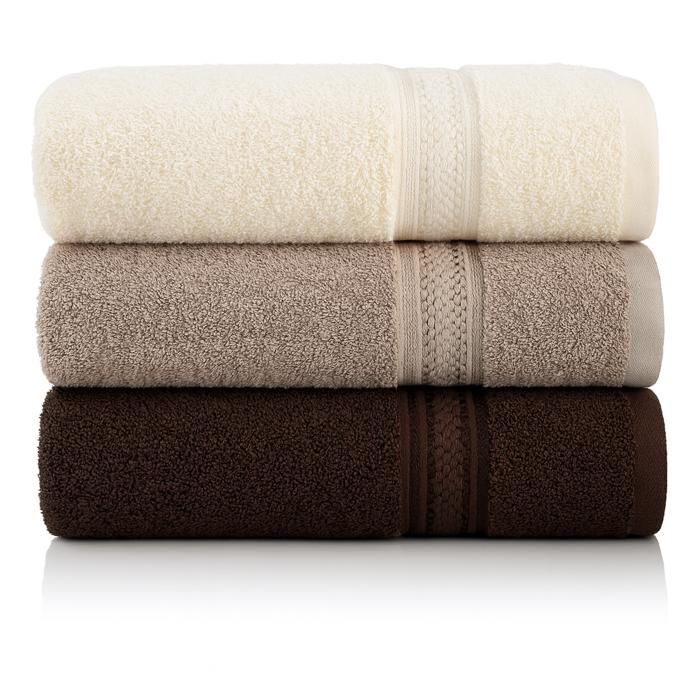 Lot De 3 Serviettes De Bain Ou Plage - 100% Coton Beige - Adulte