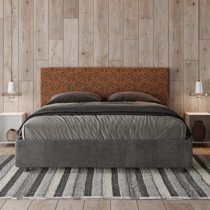 Lit Arla 160x200 sans sommier - Norris 25 Era 04 - Blanc et orange Lit Arla 160x200 sans sommier - Norris 25 Era 04 - Blanc et orange