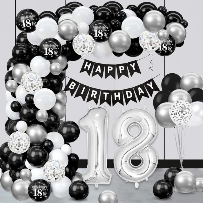 Deco Anniversaire 18 Ans Noir ,18 Ans Décorations Anniversaire Argent,18.  Kit Guirlande Ballons Noir Argent Blanc,Kit Arche B[H150] - Cdiscount Maison