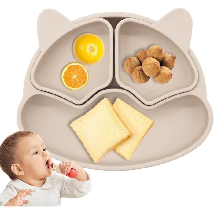 Assiette Pour Bébé En Bambou En Forme D'Éléphant Avec Ventouse - Assiette De Sevrage Compartimentée