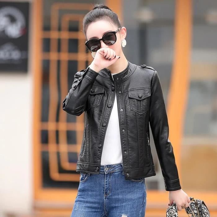 Tazzio Veste En Cuir Véritable Femme Look Motard F500 - Coupe Ajustée Slim Fit
