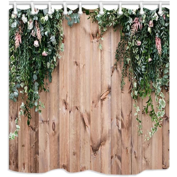 Rideau De Douche SDOTPMT 140×180 Cm – Style Grange Rustique Bois Vieilli, Imperméable Polyester, Crochets Inclus, Ambiance Ferme Campagne