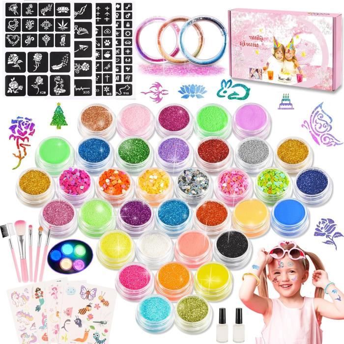 Lot de 6 stylos de tatouage pour enfants, à paillettes pour la peau, avec 2 autocollants diamant et 9 pochoirs, stylos gel de tatouage pour garçons et filles, fête d'Halloween