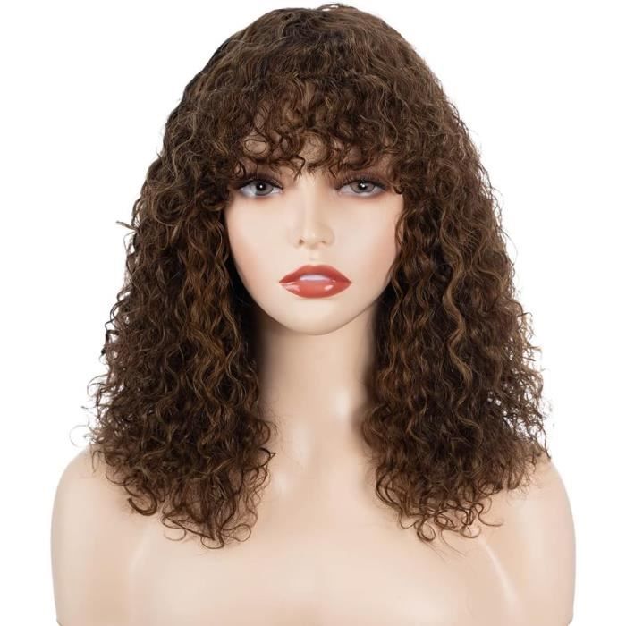 Short Curly Human-Hair Wigs With Bangs 14 Inch Jerry Curl Bob Wigs ...