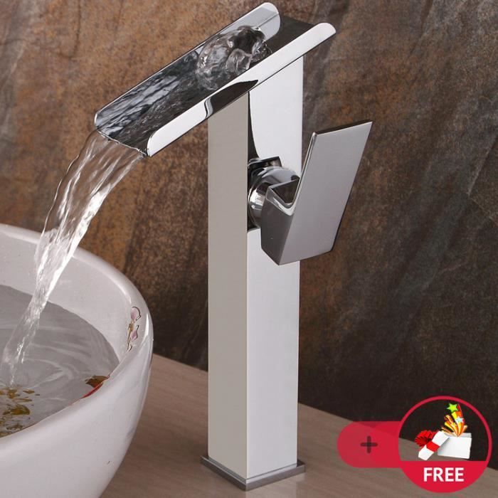Robinet Lavabo Cascade Blanc - Mitigeur Moderne Pour Salle De Bain - Laiton Antirouille - Installation Facile