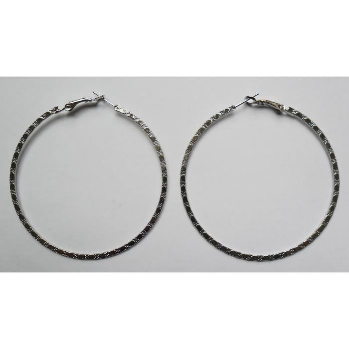Créoles Fantaisie Rouges Argentées – Grandes Boucles D'oreille Anneaux Femme 6,5 Cm