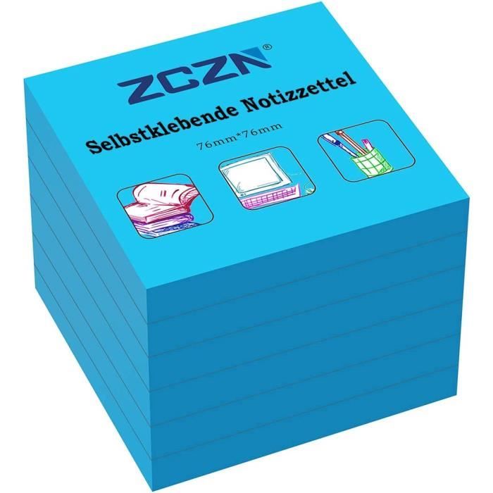 Notes Adhésives Bureau école Famille ZCZN Z-Notes, Lot De 6 Blocs De Notes Autocollantes De 76 X 76 Mm, 80 Feuilles Par Bloc - Notes Autocollantes De 480 Feuilles - Rouge Post It Plastique