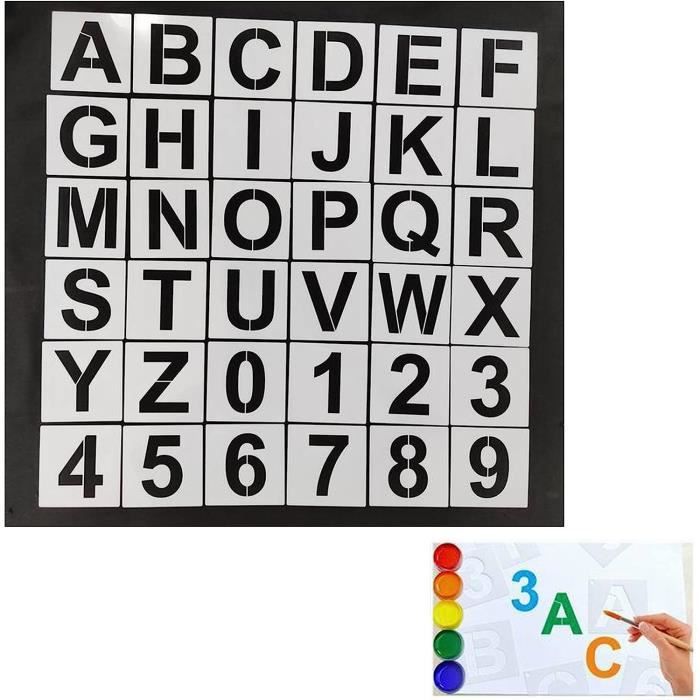Pochoir Lettre Alphabet Grand Format 30 Cm Pochoirs Lettres & Chiffres Dimeho - 62 Pièces Réutilisables (2.5cm) Pour Déco DIY Pochoir Lettre Action