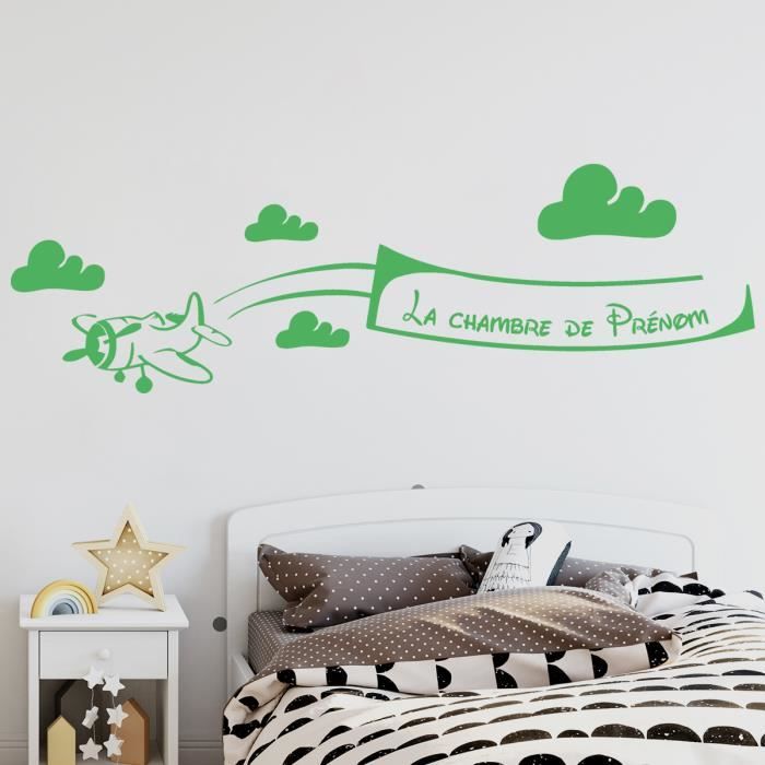Stickers Muraux Deco Chambre Enfant Sticker Avion Chambre Bebe Avec Prenom Au Choix Vert Pomme 800x250 Mm Cdiscount Maison
