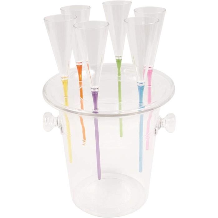 Flûtes à Champagne Set de 6 Assorties et Seau à Glace Support