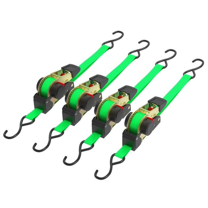 Lot De 4 Sangles D'Arrimage Automatiques 5 M X 25 Mm Avec Crochets En S – 350/700 DaN, Enrouleur Intégré Anti-Blessure