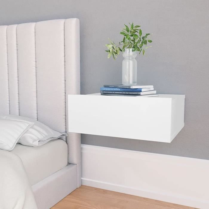 Chevet Suspendu Table de Chevet Murale Table de Nuit Table de Chevet Flottante Blanc 40x30x15 cm Aggloméré[115]