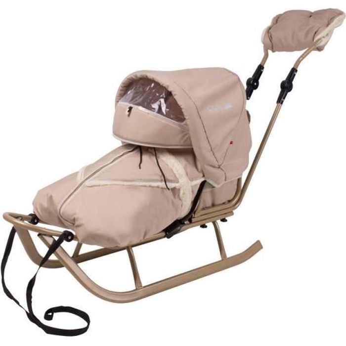 Luge En Metal Avec Chanceliere D Hiver Capote Pliable Et Manchon Sur La Barre De Poussee Bebe Enfant Piccolino Delux Or Cdiscount Sport