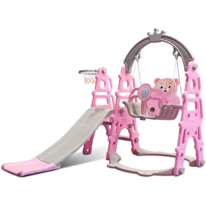 Toboggan Enfant 5 En 1 Intérieur/extérieur - Avec Balançoire, Panier De Basket, échelle - Pour 3-6 Ans, 50 Kg Max - Bleu